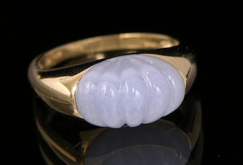 Appraisal: A Carved Blue Agate Ring in Gold k yellow gold