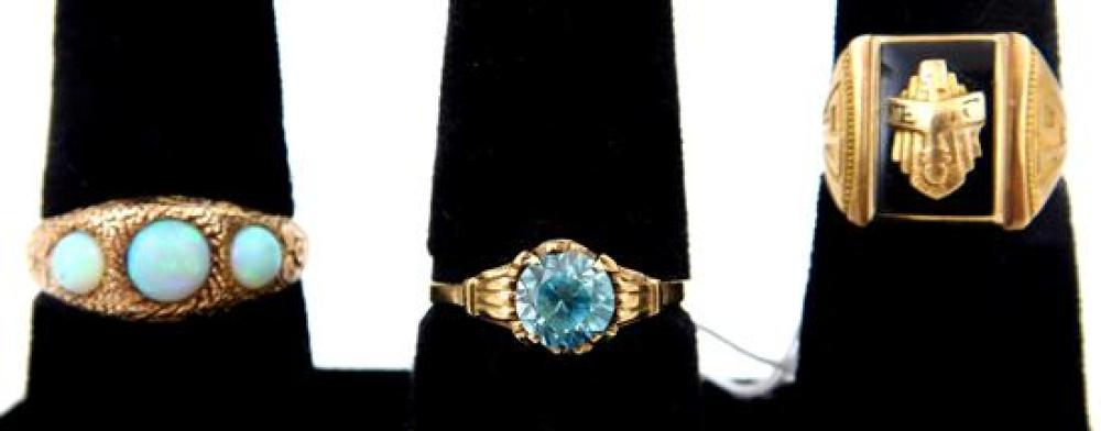 Appraisal: JEWELRY Three K yellow gold rings Ladies class ring stamped