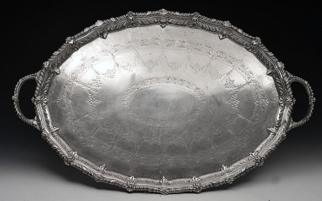 Appraisal: A VICTORIAN SILVER OVAL SHAPED TRAY with shell and gadrooned