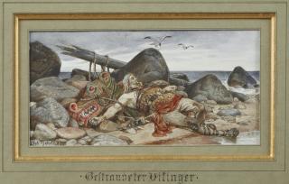 Appraisal: Johannes Gehrts - German Beached Viking Gestrandeter Vikinger watercolor signed