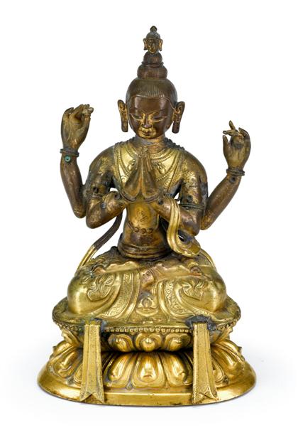 Appraisal: Good Sino-Tibetan gilt bronze Avalokitesvara figure th th century