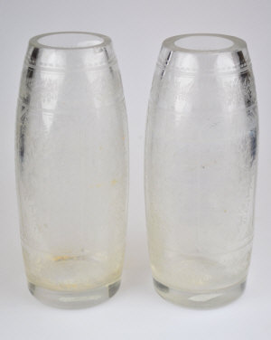 Appraisal: A pair of Edwardian etched glass cylindrical tapering vases cm