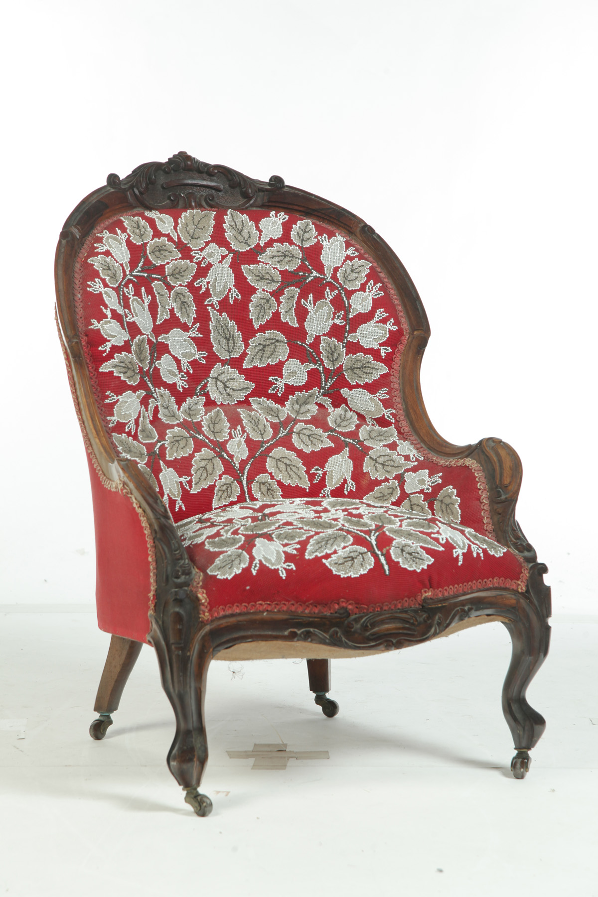 Appraisal: VICTORIAN LADIES' CHAIR WITH UNUSUAL BEADED UPHOLSTERY American rd quarter-