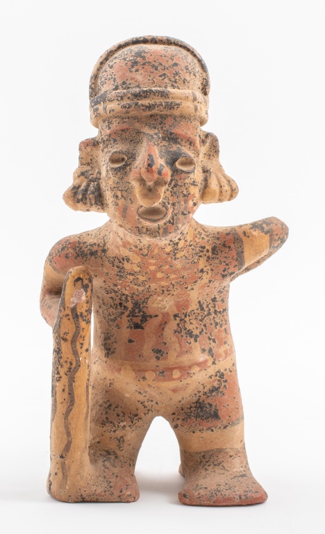 Appraisal: PRE-COLUMBIAN MANNER POLYCHROME POTTERY FIGURE Pre-Columbian manner polychrome pottery figure