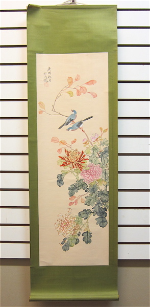 Appraisal: CHINESE PAINTING ON SILK SCROLL flowers and birds Image measures