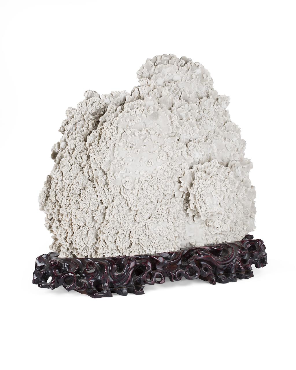 Appraisal: LARGE WHITE MINERAL SPECIMEN ON STAND mounted on a Chinese