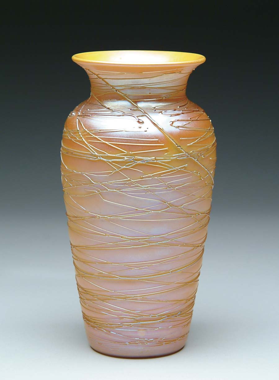 Appraisal: DURAND THREADED VASE Very nice Durand vase has orange gold