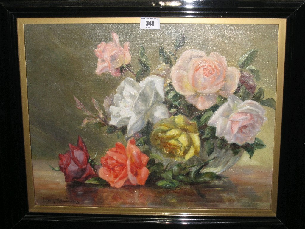 Appraisal: CHRIS MEADOWS Oil on board 'Roses' signed