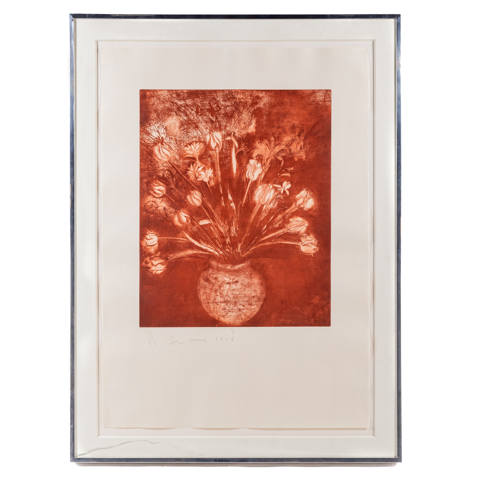 Appraisal: JIM DINE RED OCHRE FLOWERS ETCHING American b Etching and