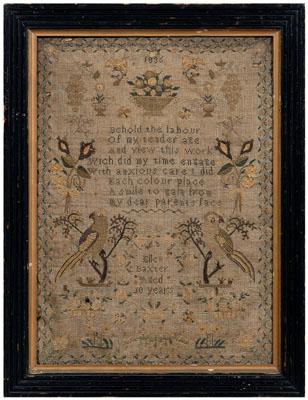 Appraisal: verse sampler Ellen Baxter Aged Years stitched within a floral