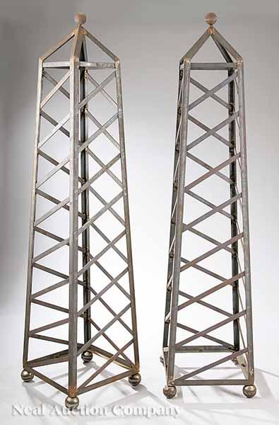 Appraisal: A Pair of Iron Topiaries of obelisk form height in