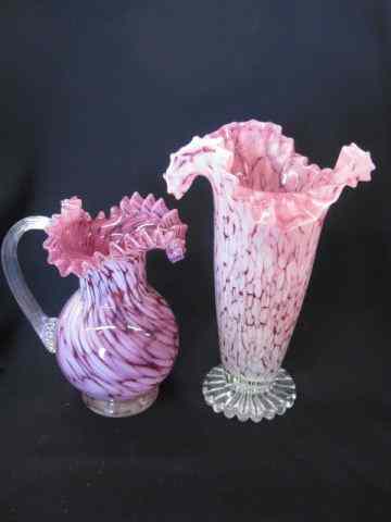 Appraisal: pcs Cranberry Opalescent Art Glass '' vase '' pitcher excellent