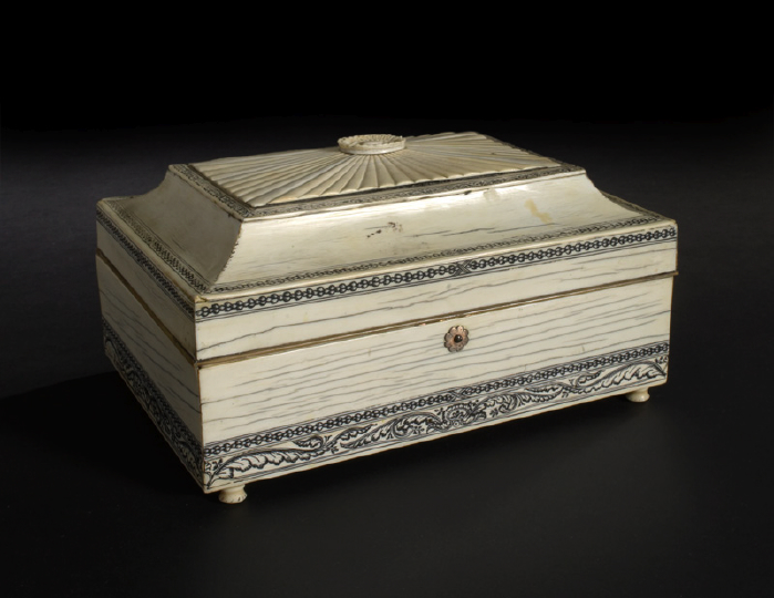 Appraisal: Anglo-Indian Engraved Bone-Veneered and -Inlaid Jewel Casket third quarter th