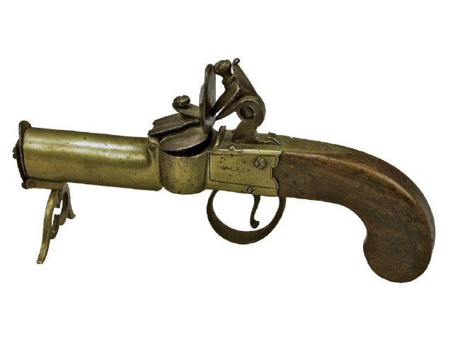 Appraisal: Fine English flintlock tinder lighter by Wallis Hull brass mounted