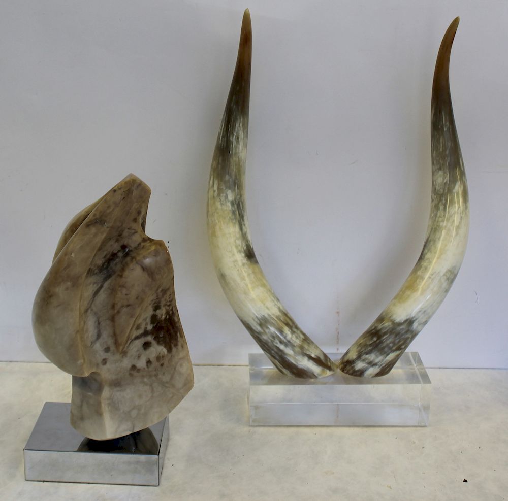 Appraisal: Abstract Marble Sculpture Together With A Pair Of Horns x