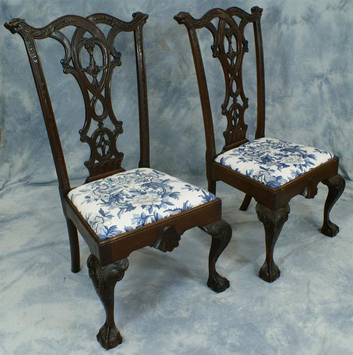 Appraisal: Pr carved mahogany Chippendale style dining room chairs th c