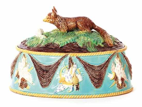 Appraisal: George Jones Sons Majolica game-pie dish circa fox and game