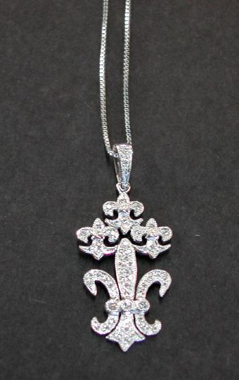 Appraisal: Fourteen-Karat White Gold and Diamond Fleur-de-Lis Pendant Necklace featuring forty-one