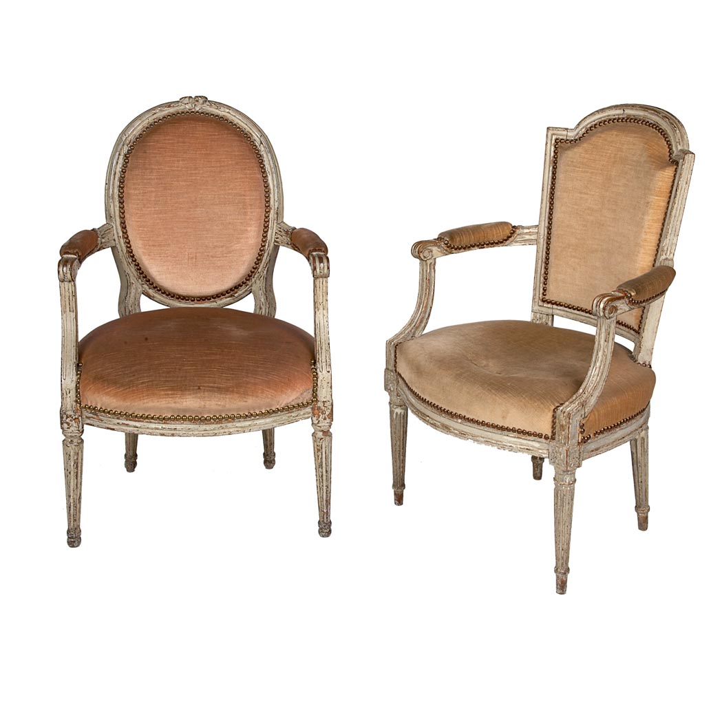 Appraisal: Two Louis XVI Painted Fauteuils en Cabriolet Late th century