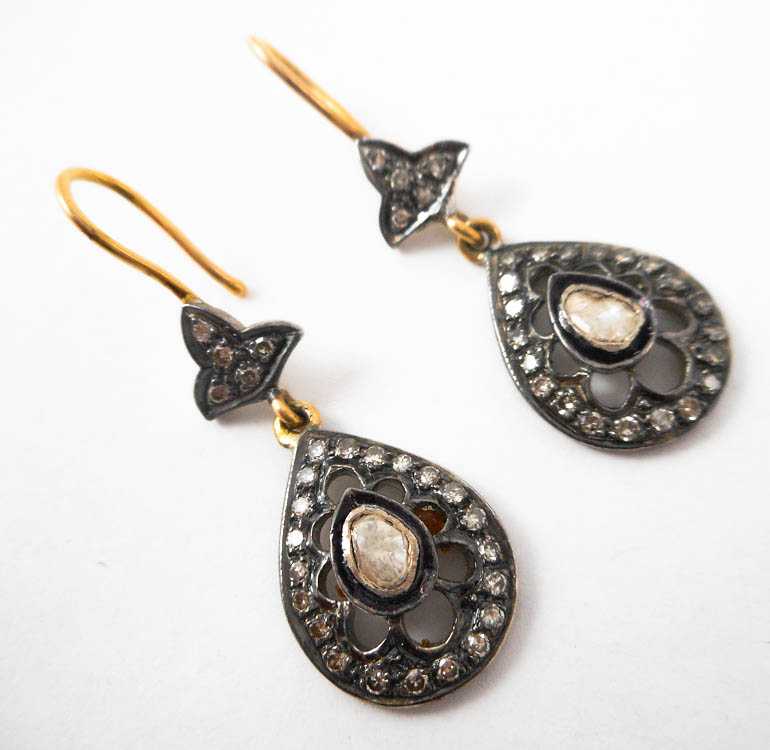 Appraisal: PAIR OF INDIA SILVER AND GOLD DANGLE EARRINGS each sterling