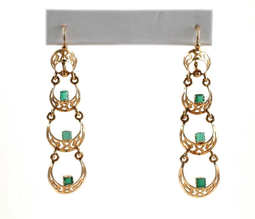 Appraisal: Pair of gold crescent link earrings each with three emeralds