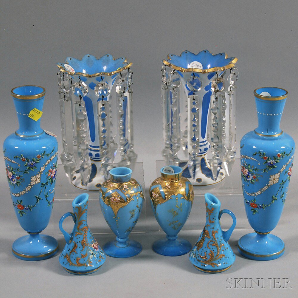 Appraisal: Four Pairs of Blue Glass Objects th century a pair