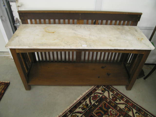 Appraisal: Oak Mission Style Side Table Marble Top