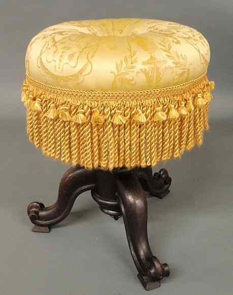 Appraisal: Victorian carved walnut organ piano stool with yellow upholstered and