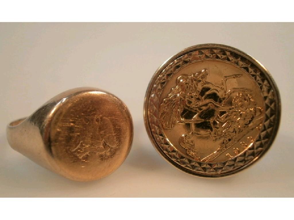 Appraisal: A half sovereign with ct gold ring mount and another