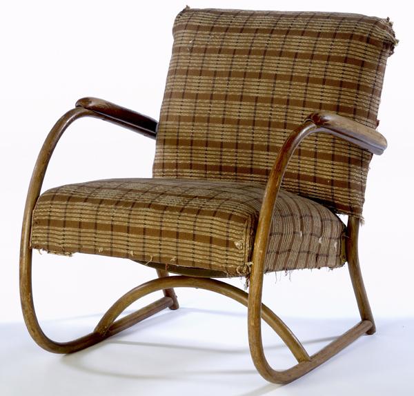 Appraisal: LLOYD LOOM lounge chair upholstered in checked wool fabric Lloyd