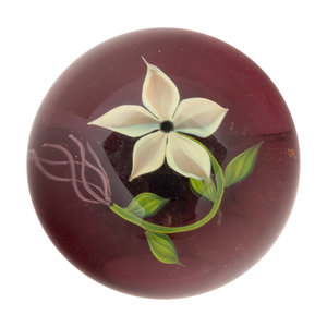 Appraisal: A Paul Stankard White Lily on Amethyst Ground Glass Paperweight