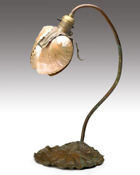 Appraisal: ELIZABETH BURTON Rare copper and abalone shell table lamp in