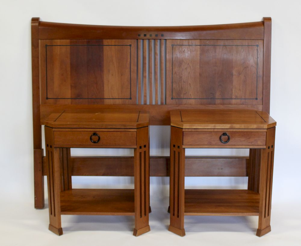 Appraisal: E J Stickley Audi Bed And Side Chests Signed and