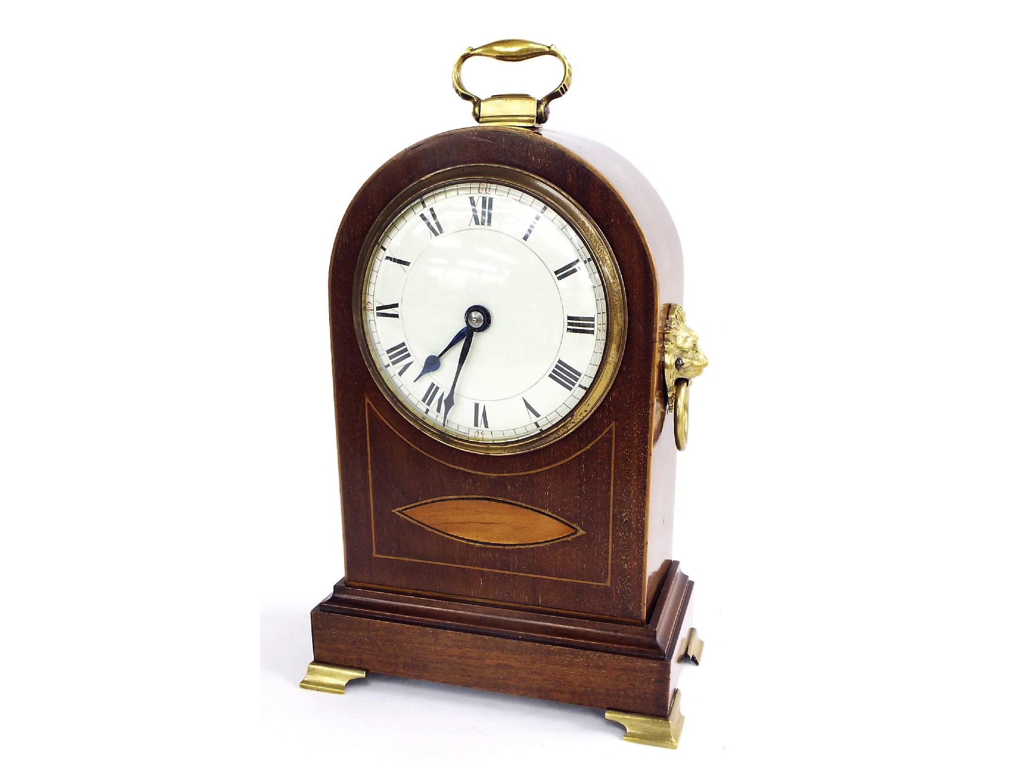 Appraisal: Edwardian mahogany inlaid arch top bracket clock applied with twin