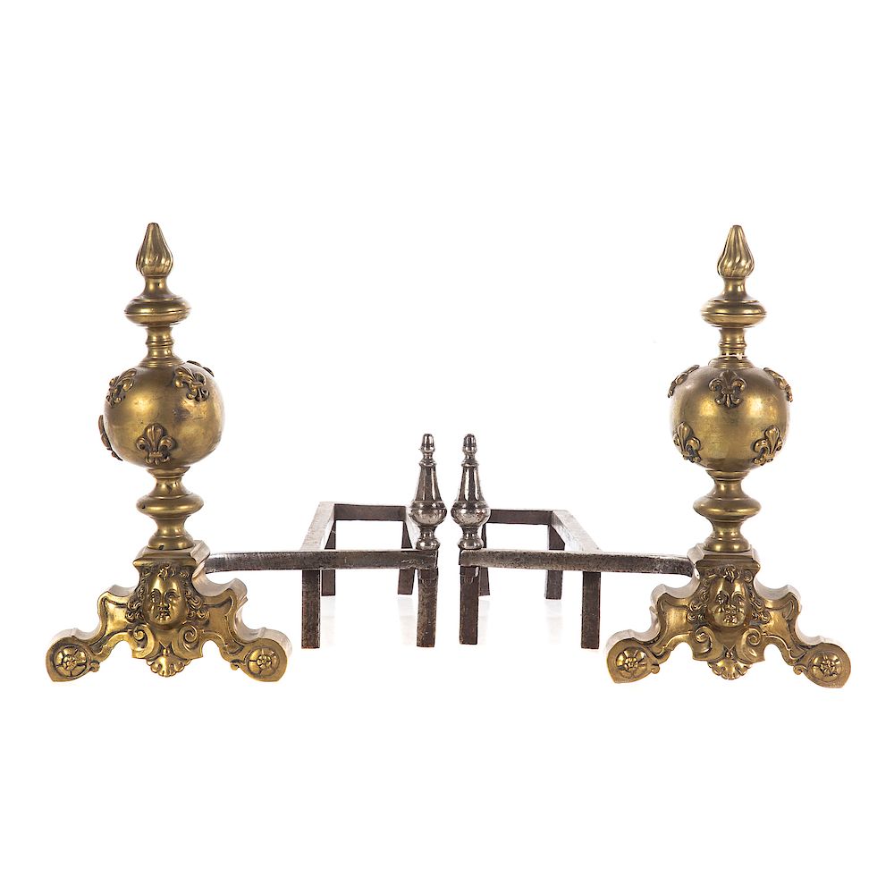 Appraisal: Pair of Continental Baroque Style Brass Andirons late th century