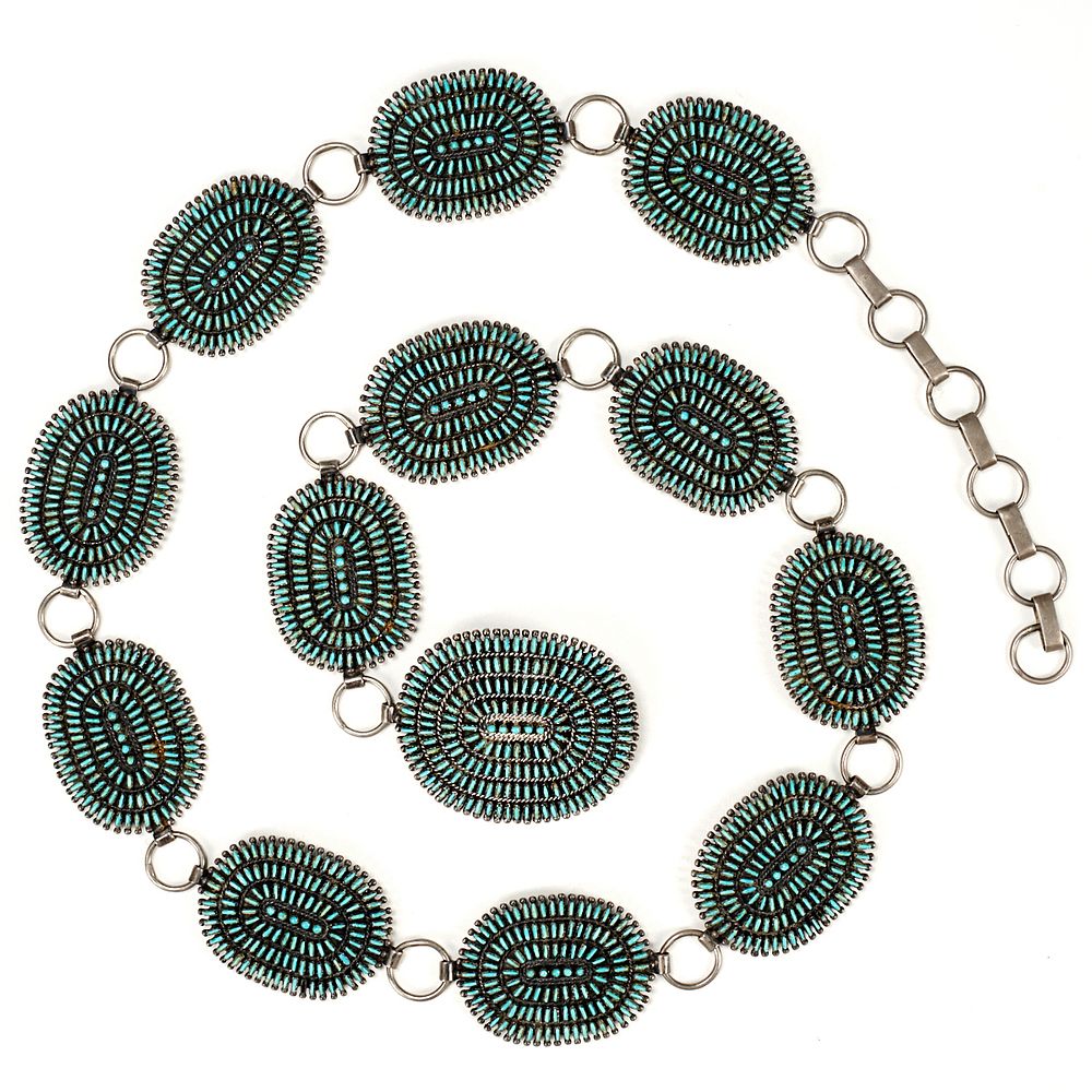 Appraisal: Zuni Petit Point Silver Turquoise Concha Belt One late twentieth