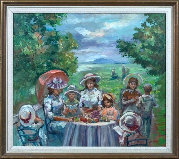 Appraisal: French School th Century Impressionistic Picnic with Ladies and Children