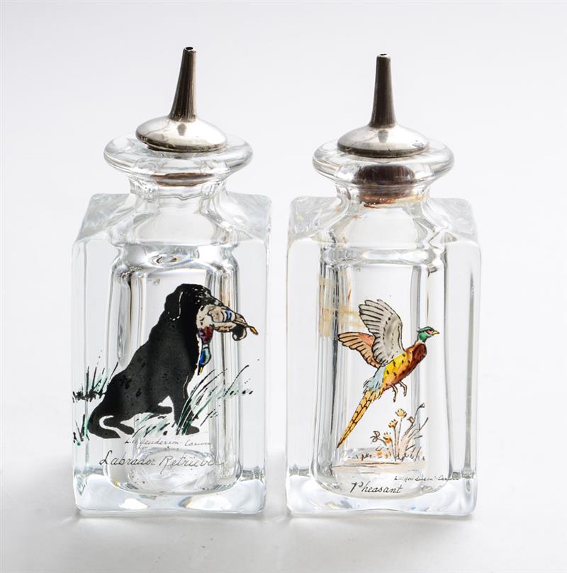 Appraisal: GROUP OF GAME BIRD ENAMEL-DECORATED GLASS ARTICLES Comprising a pair