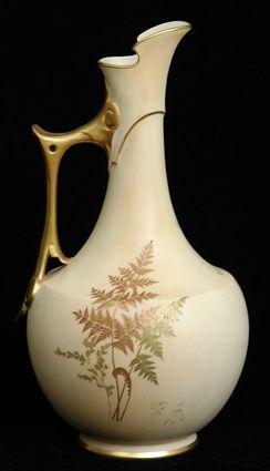 Appraisal: ROYAL WORCESTER PORCELAIN AESTHETIC MOVEMENT EWER The fern-decorated pear-form bowl