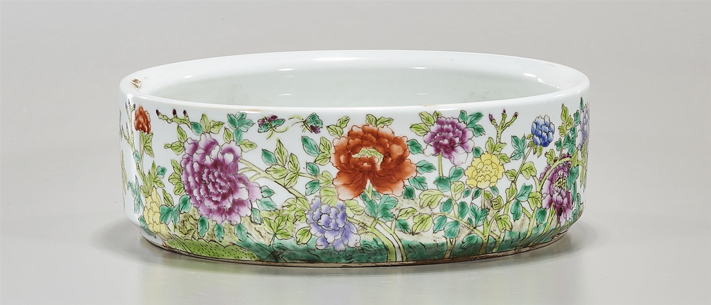 Appraisal: Chinese enameled porcelain brush washer floral design x approx Condition