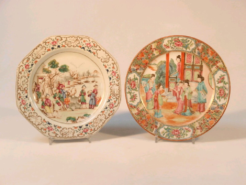 Appraisal: Two thC Chinese famille rose plates one of hexagonal design