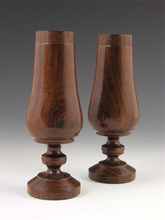 Appraisal: A pair of th century turned laburnum spill vases