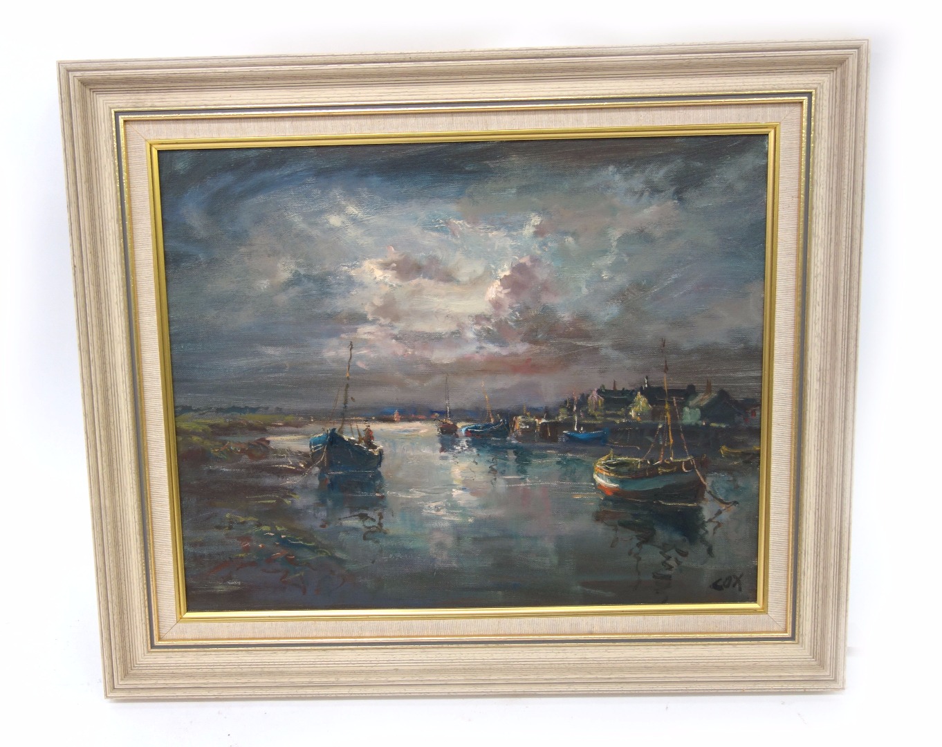 Appraisal: Jack Cox British - A moonlit evening at the harbour