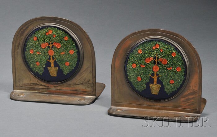 Appraisal: Pair of Rebecca Cauman Arts Crafts Bookends Enameled copper metalwork