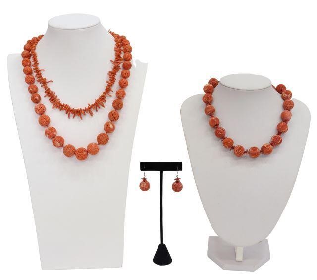 Appraisal: lot Red coral jewelry group comprising sponge coral necklace with