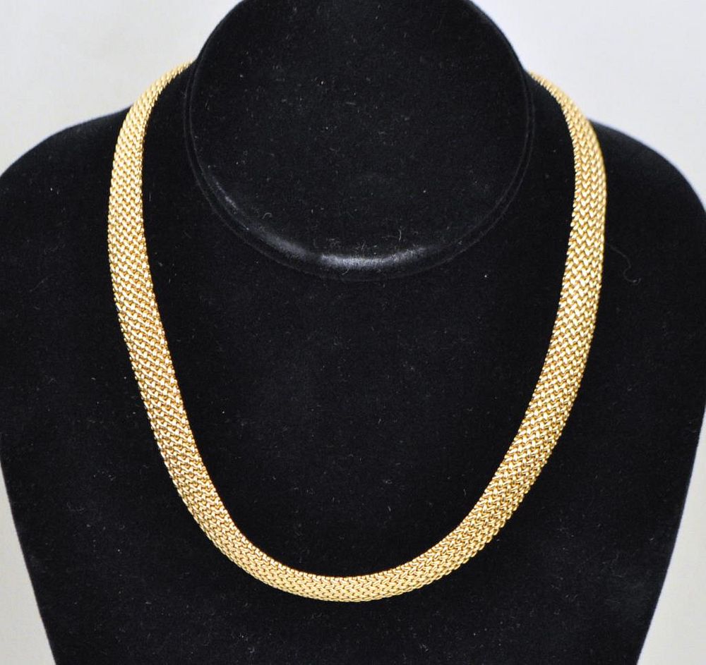 Appraisal: Tiffany Co K Gold Mesh Necklace wide long Weight DWT