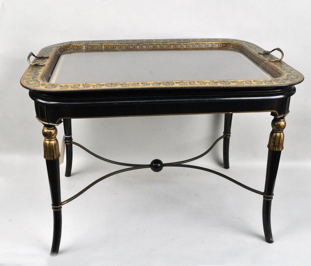 Appraisal: Regency Gilt Decorated Tray Stand Papier mache neoclassical motif in