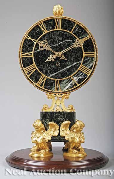 Appraisal: An American Neo-Classical-Style Gilt Bronze and Green Marble Mantel Clock