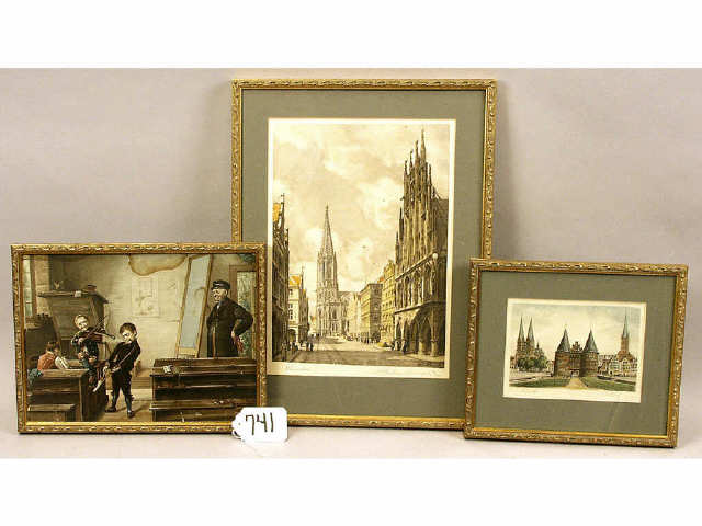 Appraisal: Lot of framed and matted hand colored city scenes both