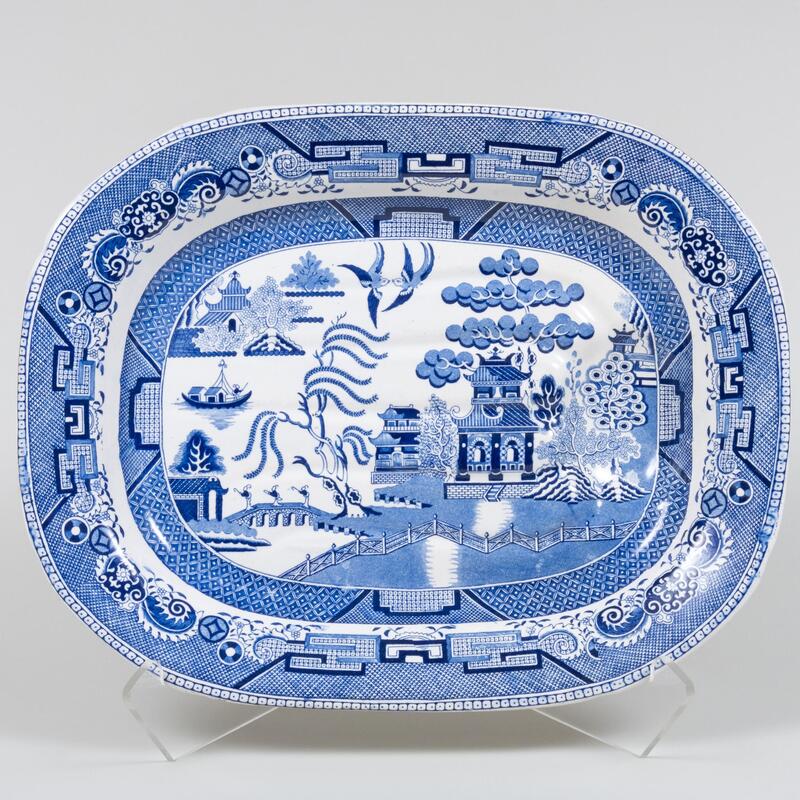 Appraisal: English Blue and White Transfer Printed Well-and-Tree Platter Blue printed